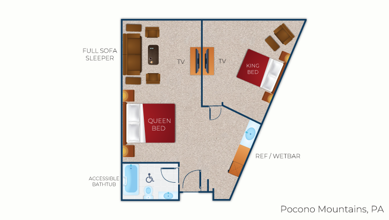 The floor plan for the accessible Royal Bear Suite 